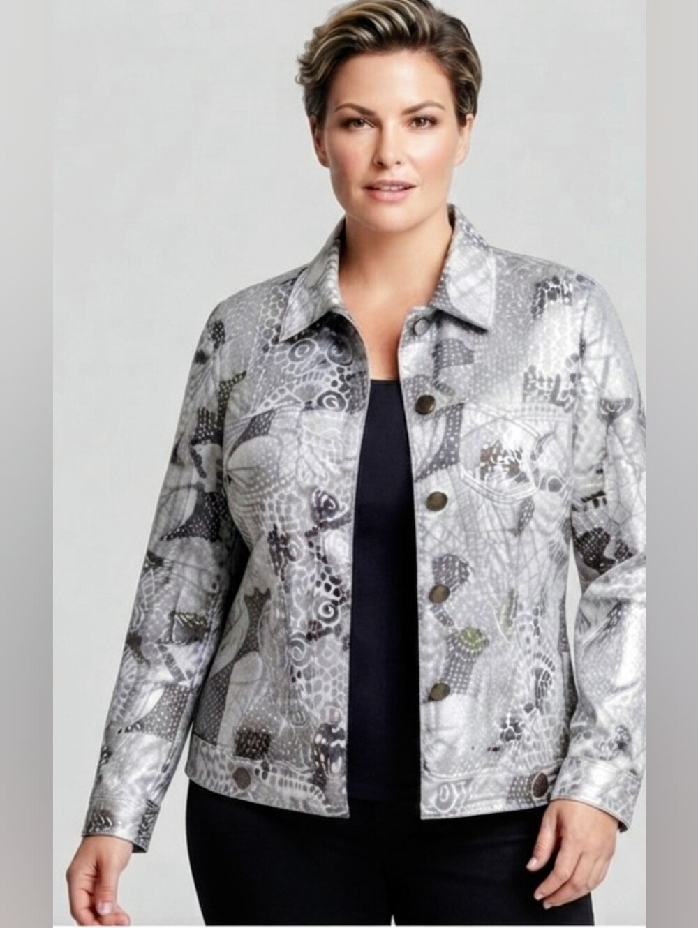 🖤 Bianca Nygard Metallic Abstract Jacket Size 16 NWOT 🖤